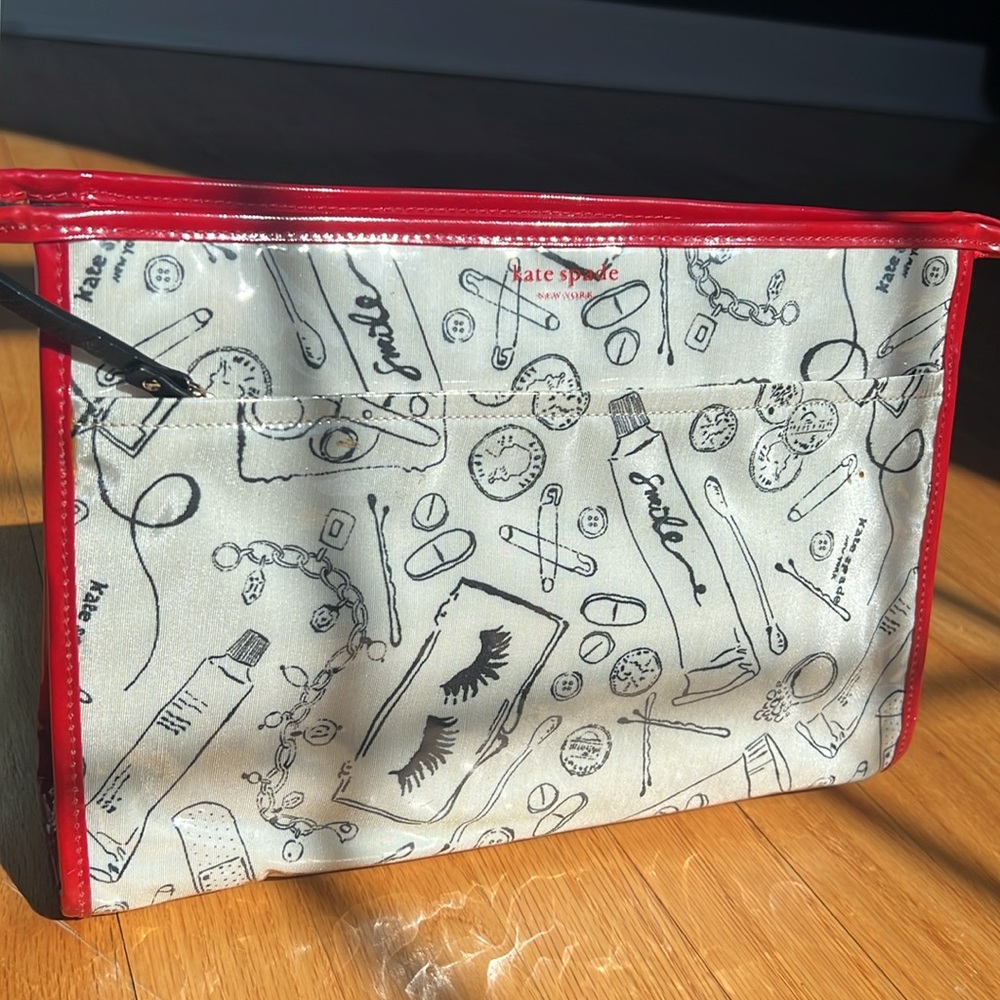 Kate Spade Red and Cream Makeup Tote Bag. Great Condition